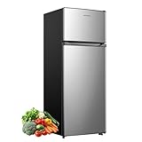 Upstreman 7.7 Cu.Ft. Refrigerator with Freezer, Double Door, Adjustable Thermostat, Large Capacity, Reversible Door Swing, Refrigerator for Apartment, Office, Dorm, Stainless (BD75)