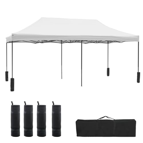 Pop Up Canopy Tent, Anti-UV, Straight Leg and Easy up Sun Shelter for Parties, Camping, Commercial, Instant Canopy with Portable Bag, 4 Sand Bags