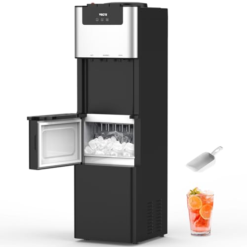 VECYS 3 in 1 Water Dispenser with Ice Maker, 27LBS Daily Ice Making and Hot Cold Water Supply, Child Safety Lock and Compatible with 3 or 5 Gallon Bottles