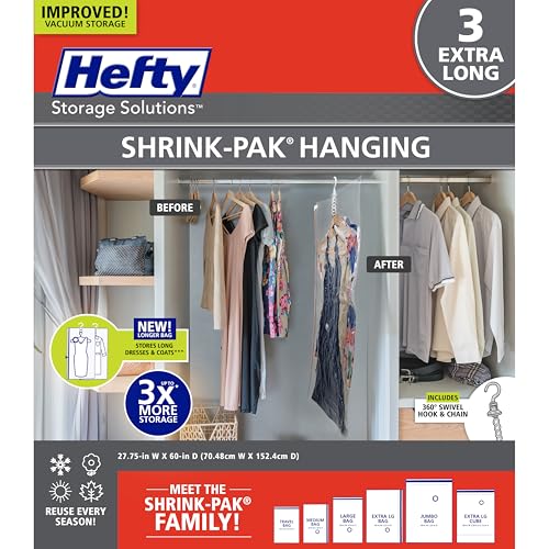 Hefty Shrink-Pak Vacuum Storage Bags - Space Saver for Under Bed, Clothing & Comforter Storage, 3X More Space