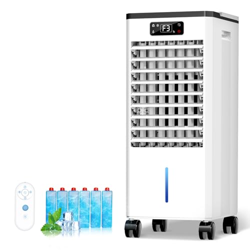 Feculs Portable Air Conditioners, 3-IN-1 Swamp Cooler, Evaporative Air Cooler, 4 Modes & 3 Speeds, 2-Gal Water Tank for Cooling, 16 FT/S Remote Control, Windowless Air Conditioner for Indoors