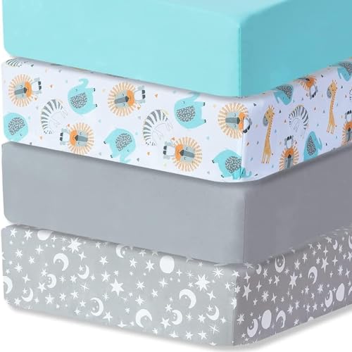 Bimocosy Mini Crib Sheets,Pack and Play Sheets for Baby Girl Boy 4 Pack,Size 38"x 26" for Playard Mattress,Portable Mini Crib,Soft Pack N Play Sheets Fitted