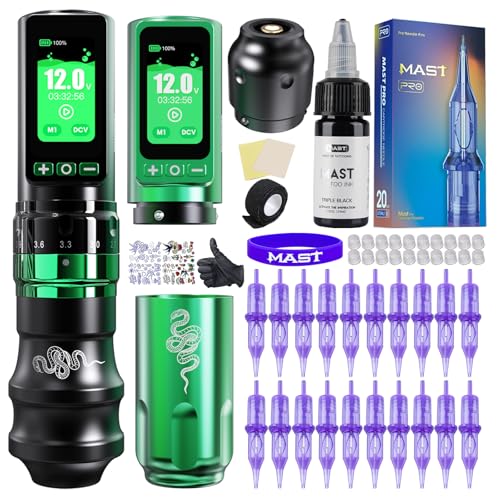 Mast Tattoo Gun Pen Machine, Fold Pro Cordless Year of Snake Edition Tattoo Machine Gift, Power Motor by Mcore-C3, 3000mAh Battery Power Supply (Kit)