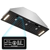 BRANO Range Hood Insert 36 Inch, 900 CFM Voice/Gesture/Touch Control Build-in Kitchen Hood Vent with 4 Speed Exhaust Fan, Memory Mode, Adjustable Lights, Ducted/Ductless Convertible, Black