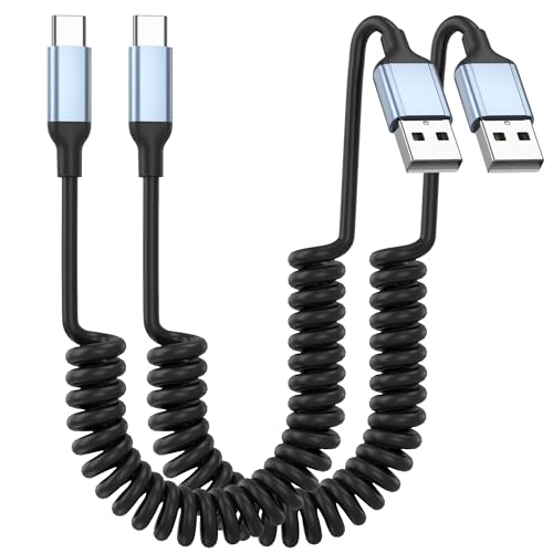 Coiled Cable for Car, 2Pack Retractable Charger Cord