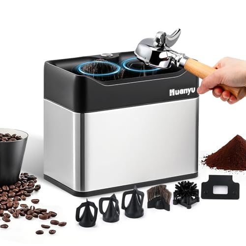 Huanyu Portafilter Cleaner Electric, 3L with Dual Brush Heads, 3 Scrapers for 58mm and 51mm Portafilters, Automatic Coffee Grounds Cleaning Machine