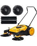 LUSHIJIE 41" Industrial Walk-Behind Hand Push Floor Sweeper | Commercial 55L Large Capacity | 45000 SqFt/Hour | Indoor & Outdoor Use (Yellow)