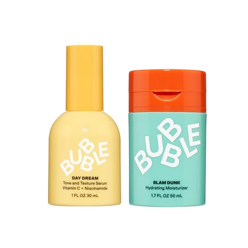 Bubble Skincare Glow & Hydration Duo: Day Dream Brightening Face Serum with Vitamin C (30ml) + Slam Dunk Moisturizer for Dry Skin (50ml)