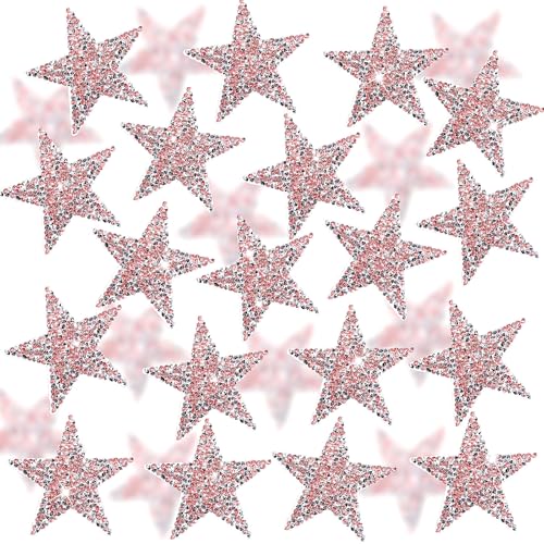 Syhood 24 Pieces Star Patches Iron on Rhinestone Adhesive Sequin Glitter Star Patches Appliques for Clothing Jeans Repair Decoration