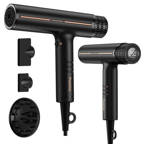 Prastiny Hair Dryer with Diffuser: Professional High Speed Quiet Ionic Blow Dryer - Intelligent Heat Control - Lightweight Portable Travel & Home for Women & Stylists Frizz Free Styling SGS Certified