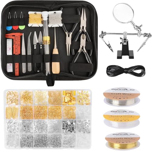 Jewelry Making Kit for Adults, Jewelry Making Supplies with Jewelry Making Tools, Jewelry Pliers, Jewelry Wires, Findings, Necklace Chains, Magnifier and Storage Bag