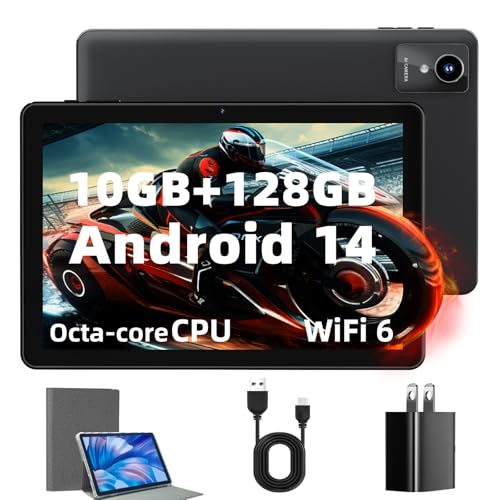Rebecco 2024 Newest Tablet 10 inch Android 14 Tablets, 10GB RAM+128GB ROM+1TB Expand, Octa-Core 2.0GHz, 1280 * 800 IPS Incell Display, 6000mAh, 5MP+8MP Camera, 5G+2.4G Wi-Fi/Bluetooth 5.4, Widevine L1