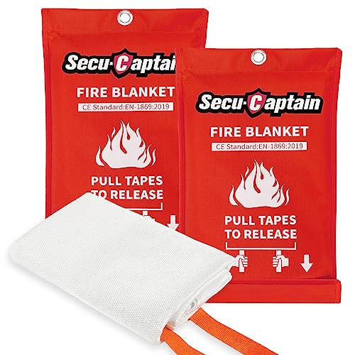 SecuCaptain Emergency Fire Blanket for Home and Kitchen - Flame Suppression Fiberglass Fire Blankets for House Camping Car Office Warehouse Survival Safety