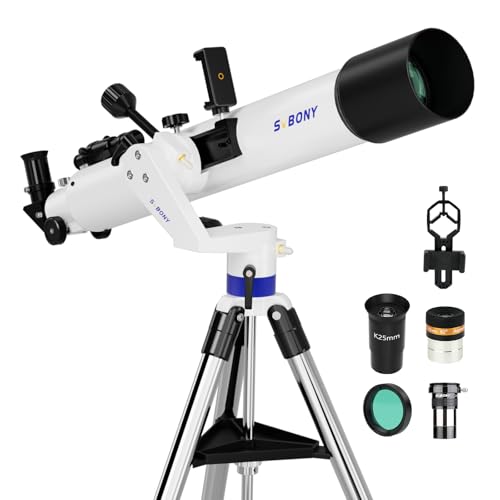 SVBONY SV520 Telescope for Adults High Powered, 90mm Aperture 800mm Focal Length, Refractor with AZ Mount, Telescope Kit for Beginners with PL10mm, 25mm Eyepiece, Barlow Lens, Phone Mount