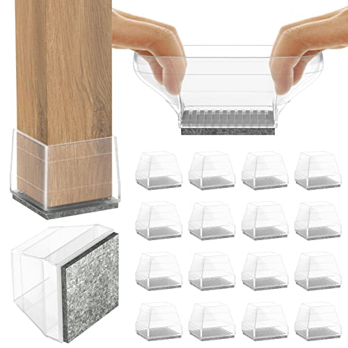 16 PCS Square Chair Leg Floor Protector, Silicone Chair Leg Cover, Furniture Leg Protectors with Felt, Mobile Table Leg pad, Protect The Floor from Scratches.