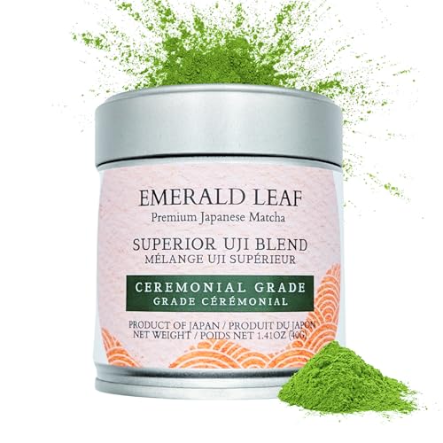 Emerald Leaf Authentic Uji Ceremonial Grade "Wakamurasaki" Matcha Green Tea Powder 40g - 100% First Harvest - Unsweetened, No Additives - Superior Uji Blend (1.4oz/40g)