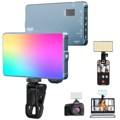 Selfie Camera Phone Light with Metal Hotshoe & Clip Rechargeable RGB Video Light for Laptops, Cameras, Selfie, Video Conference, TikTok Live Streaming
