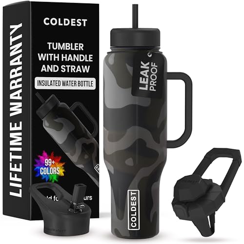 Coldest Tumbler with Handle and Straw - 100% Spill Proof Tumbler with Straw (3 Lids) - Stainless Steel Insulated Leakproof Tumblers for Women & Men - Cup Holder Friendly - 46 oz & 36 oz Sizes