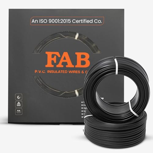 FAB P.V.C. INSULATED WIRES & CABLES | 0.75mm | 90m | FR PVC Insulated CCA Copper Wire | Single Core Multi-Strand House Wiring Cable | Gauge (10 No.) | Black