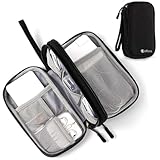 Elfora Cable Organizer Pouch | Travel Organiser Bag | Double Layer Storage for USB Cables, Chargers, Earphone, Power Bank, Hard disc & Other Accessories | Durable Nylon Case with Mesh Pockets (Black)