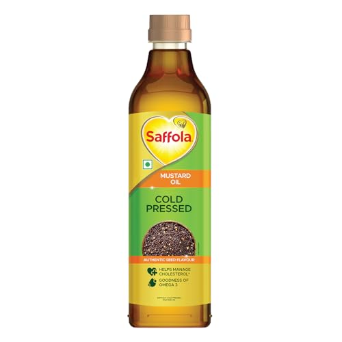 Saffola Cold Pressed Mustard Oil | 100% Cold Pressed Mustard Seed Oil | Helps Manage Cholesterol, Goodness of Omega 3 with Authentic Seed Flavour | 1L Pet Bottle