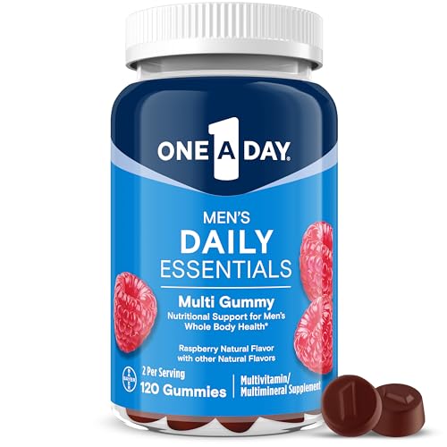 One A Day Men’s Daily Essentials Multivitamin Gummies, Multivitamin for Men, Bone Health, Zinc, Raspberry Natural Flavor, 120 Gummies