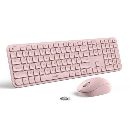 Wireless Keyboard and Mouse Combo - seenda Full Size 2.4G USB Wireless Keyboard Mouse Set, Quiet Cordless Computer Keyboard Mouse for Windows, Laptop, PC