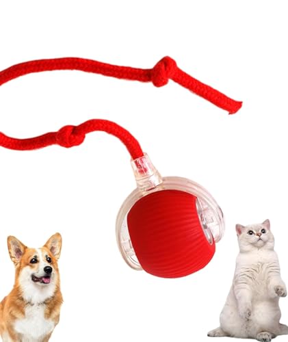 BELOXY Toy Intelligent Funny 360 Degree Rotatable Toys Rechargeable Rotating Ball with LED Light, Chasing Toy Automatic Rotating Smart Obstacle Avoiding (RED)