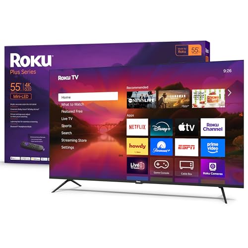 Roku Smart TV – 55-Inch Plus Series, Mini-LED TV – RokuTV with Enhanced Voice Remote – Flat Screen 4K QLED Television with Dolby Vision & Wi-Fi for Streaming Live Local News, Sports