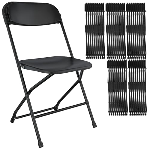 HXBOAUVS 10 Pack Black Folding Chairs, Foldable Party Chairs, Plastic Folding Chair for Outside, Indoor Outdoor Stackable Commercial Seat with Steel Frame for Office Wedding Dining School, 350LBS