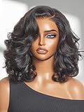 LUVME HAIR 100% Human Hair Wigs Loose Wave Protective Wig Glueless Without Spray Lace Front 14 Inches, Pre Cut Plucked Hd Lace Short Wig Ready To Go Natural Color Straight Bleached Knots