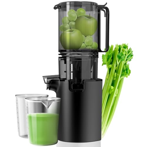 Masticating Juicer, 350W Slow Cold Press Juicer with 5.3" Larger Feed Chute, Pure Juicer Machines for Whole Vegetables & Fruits, Easy to Clean with Brush