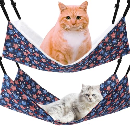 Cat Hammock for Cage Hanging Reversible 2Pack,Pet Hammock Bed Adjustable,Soft Sleeping Hammock for Cats,Ferret,Puppy,Rabbits,Small Animals (M, CAT)