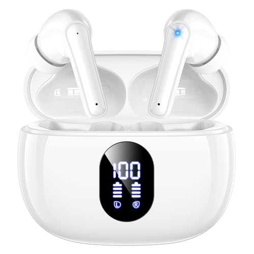 ZZU Wireless Earbuds, Bluetooth Ear Buds with Big Bass Stereo Sound, 48 Hours Playtime, Lightweight in-Ear Fit Earphones, IPX7, Hands-Free Calls with AI for iPhone, Android, Pad, Sports, Workout