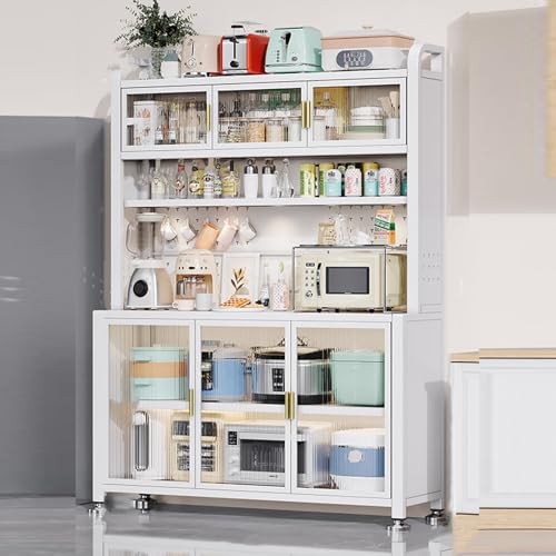 Kitchen Small Appliance Cabinet Storage, 6 Tier Free Standing Microwave Stand Metal Shelves, Bakers Rack Metal for Kitchen Spices, Dishes, Pots, Pans (Color : White,