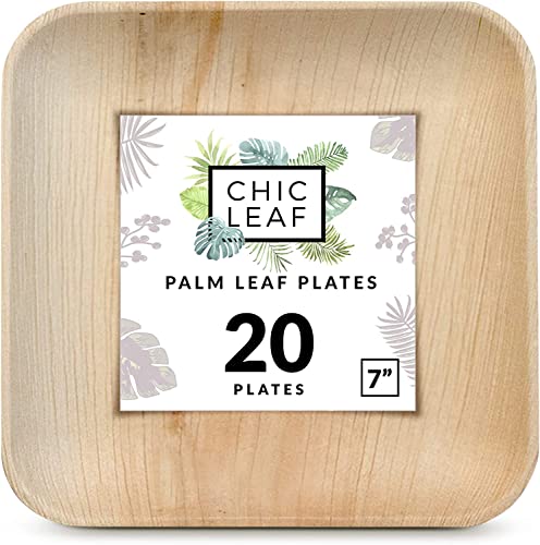 Chic Leaf Compostable & Biodegradable Palm Leaf Disposable Bamboo Plates - Disposable Party Plates for Appetizers