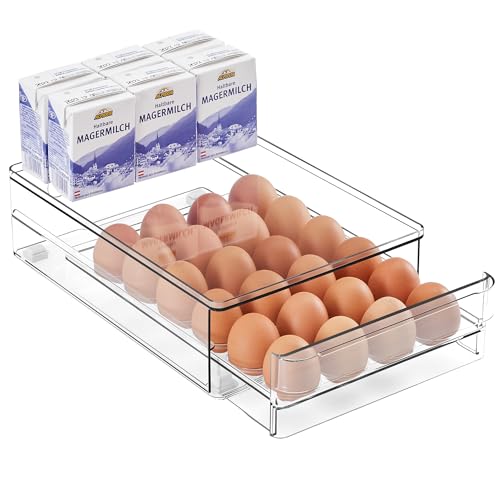 vacane Egg Drawer Egg Holder for Fridge, Stackable Egg Storage Container for Refrigerator Organizer Bins Clear Egg Organizer, Egg Tray-Refrigerator Organizing