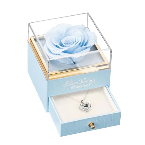 ASELFAD Mother's Day Flowers Gifts, Preserved Flowers Real Roses with I Love You Necklace -Romantic Gifts for Her on Mothers Day Christmas Anniversary Birthday Gifts for Women
