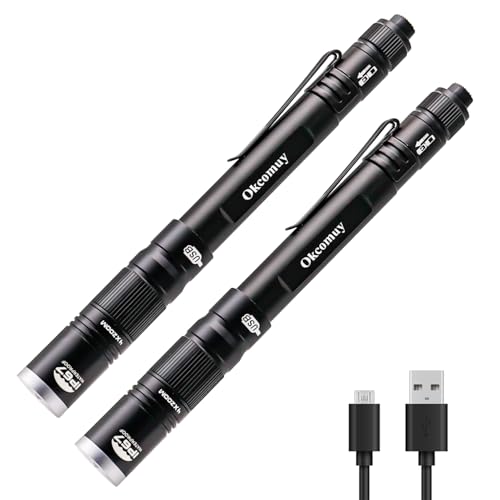 okcomuy Rechargeable Pen Light Flashlight IP67 Waterproof with Pocket Clip 4-Zoomable, Prefect Pocket Flashlight for Inspection,Work,Repair