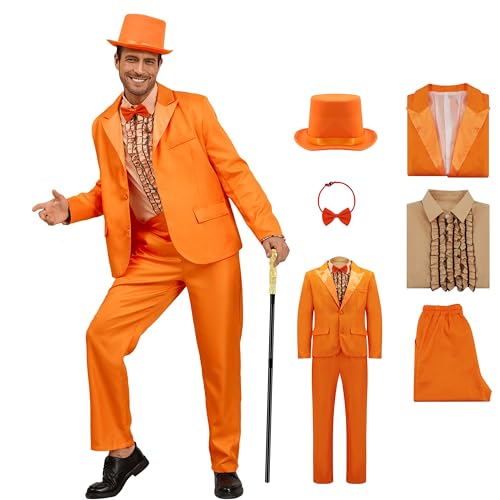 Harry and Lloyd Costume Adults Dumb Blue Dumber Orange Tuxedo Top Hat with Bow Tie 90s Halloween Costumes for Men