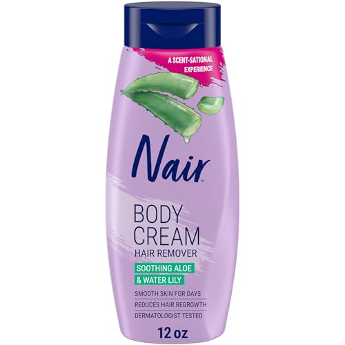 Nair Body Cream Hair Remover, Soothing Aloe and Water Lily, Dermatologist Tested Body Hair Removal Cream, with Evolved Ingredients, 12 Oz