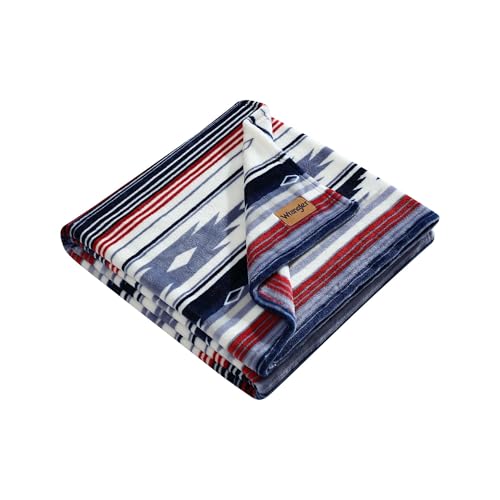 Wrangler - Throw Blanket, Soft Plush Fleece Bedding, Yellowstone Inspired, Western Decor for Bed or Couch (Canyon Ikat Blue, 50" x 60")