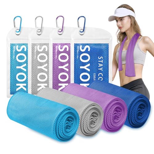 4 Packs Cooling Towels, 40" x 12" Microfiber Cooling Towels for Neck and Face, Soft Breathable Gym Towels for Working Out with Waterproof Bag & Carabiner, Sweat Towels for Running, Yoga, Travel, Climb