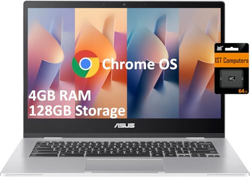 ASUS Chromebook 14 Laptop (14" FHD Anti-glare, Intel Celeron N4500, 4GB RAM, 128GB Storage (64GB eMMC+ 64GB SD Card)), Ruggedized for Home & Student, 12-Hr Long Battery Life, Webcam, Wi-Fi, Chrome OS