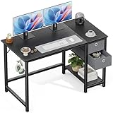 Sweetcrispy Computer Desk with 2-Tier Drawers Office Writing Work Kids Study Wood Corner Table