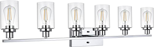 MELUCEE Bathroom Lighting Fixtures Over Mirror with Clear Glass Shade