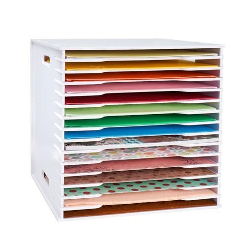 SANFURNEY Scrapbook Paper Organizer for Sizes 12" x 12", File Sorter Storage, Document Holder, Desktop Scrapbook Paper Organizer Rack for Home Office School