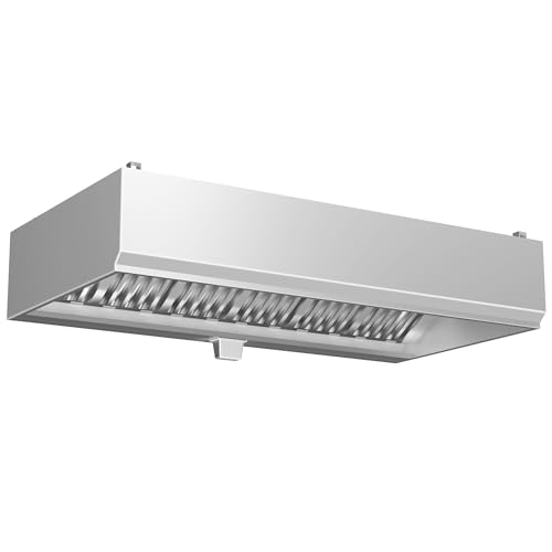 Commercial Exhaust Hood 6 FT Stainless Steel Concession Trailer Hood with 4 Removable Hood Filters(No Motor), Grease Cup and 1 Hood Light, Rust Resistant Vent Hood for Commercial Kitchen, NSF Listed