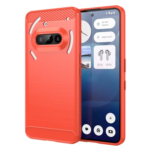 MISIDE Compatible with Nothing Phone 3a Case,Slim Fit Carbon Fiber Design Flexible Soft TPU Case [Shock-Proof][Scratch Resistant] Protective Back Cover for Nothing Phone 3a (Red)
