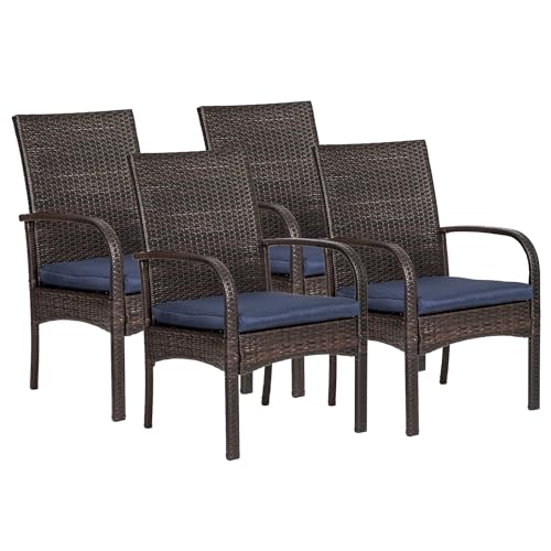 SAILARY Outdoor Wicker Patio Dining Chairs with Padded Cushions: Porch Rattan Chairs Club Chairs with High Back and Deep Seating 350lbs, Brown
